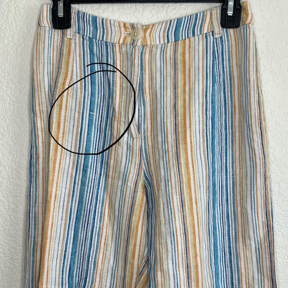 Reformation Crop Pants Size 2 Tahiti Marbella Linen Blue Stripe Nautical W21 - Picture 4 of 8